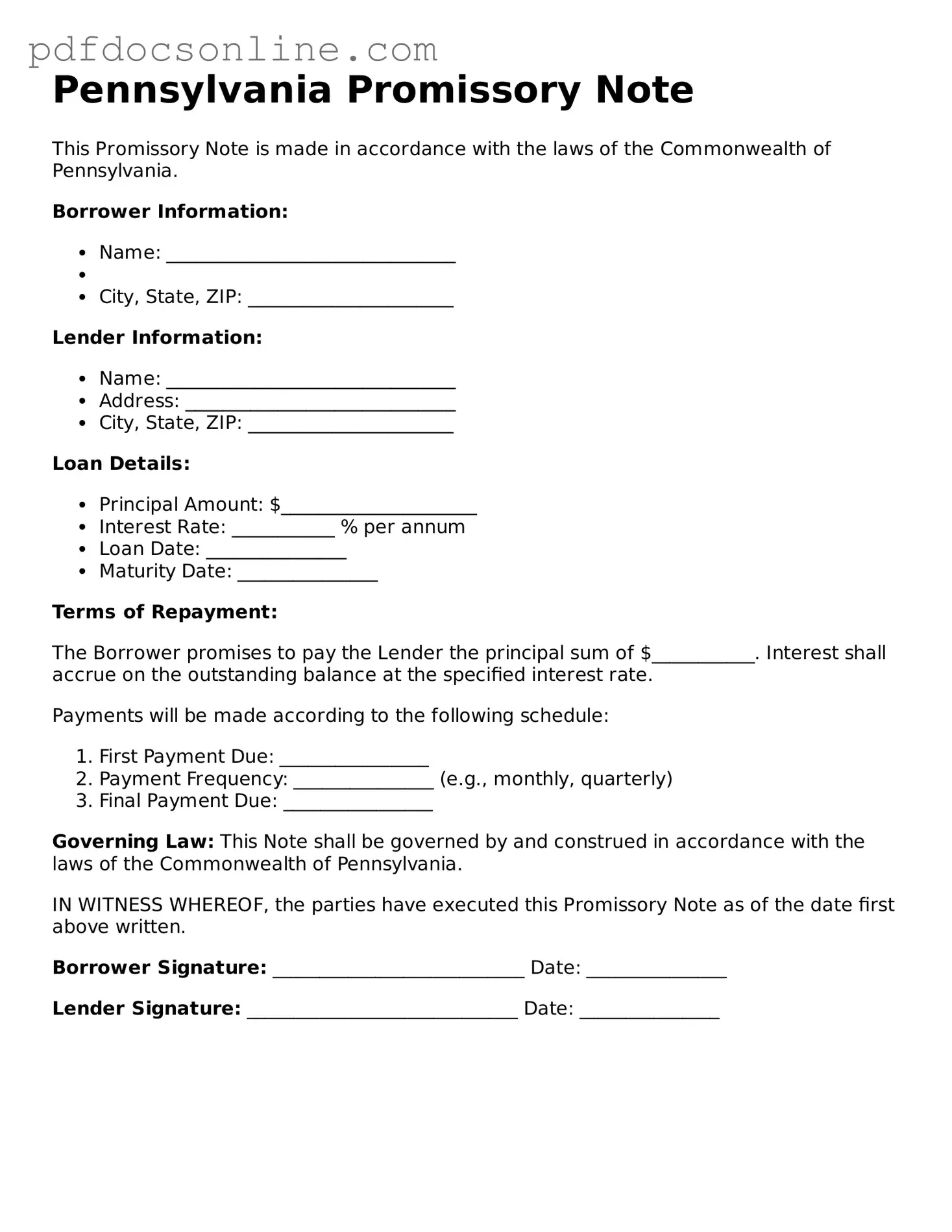 Attorney-Verified  Promissory Note Form for Pennsylvania