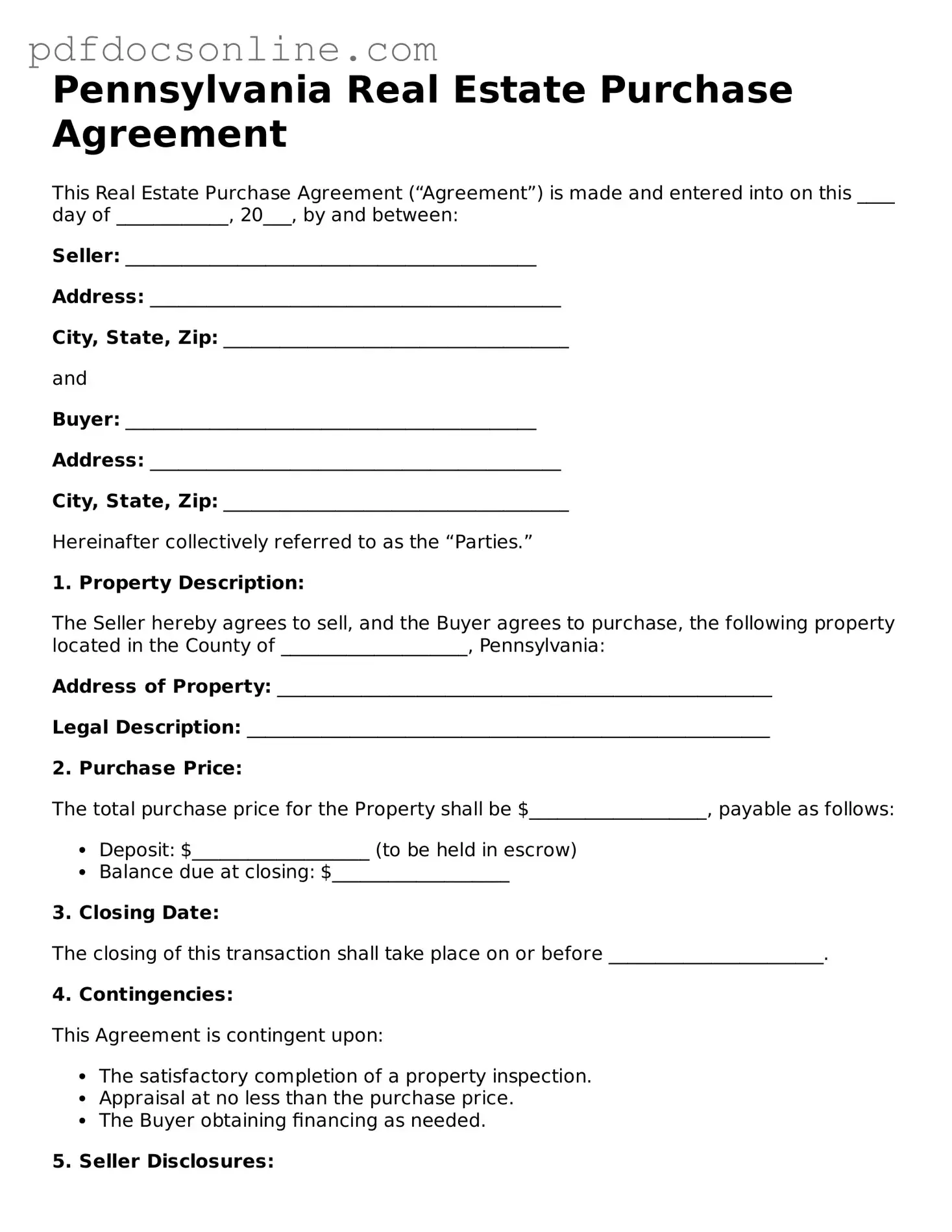 Attorney-Verified  Real Estate Purchase Agreement Form for Pennsylvania
