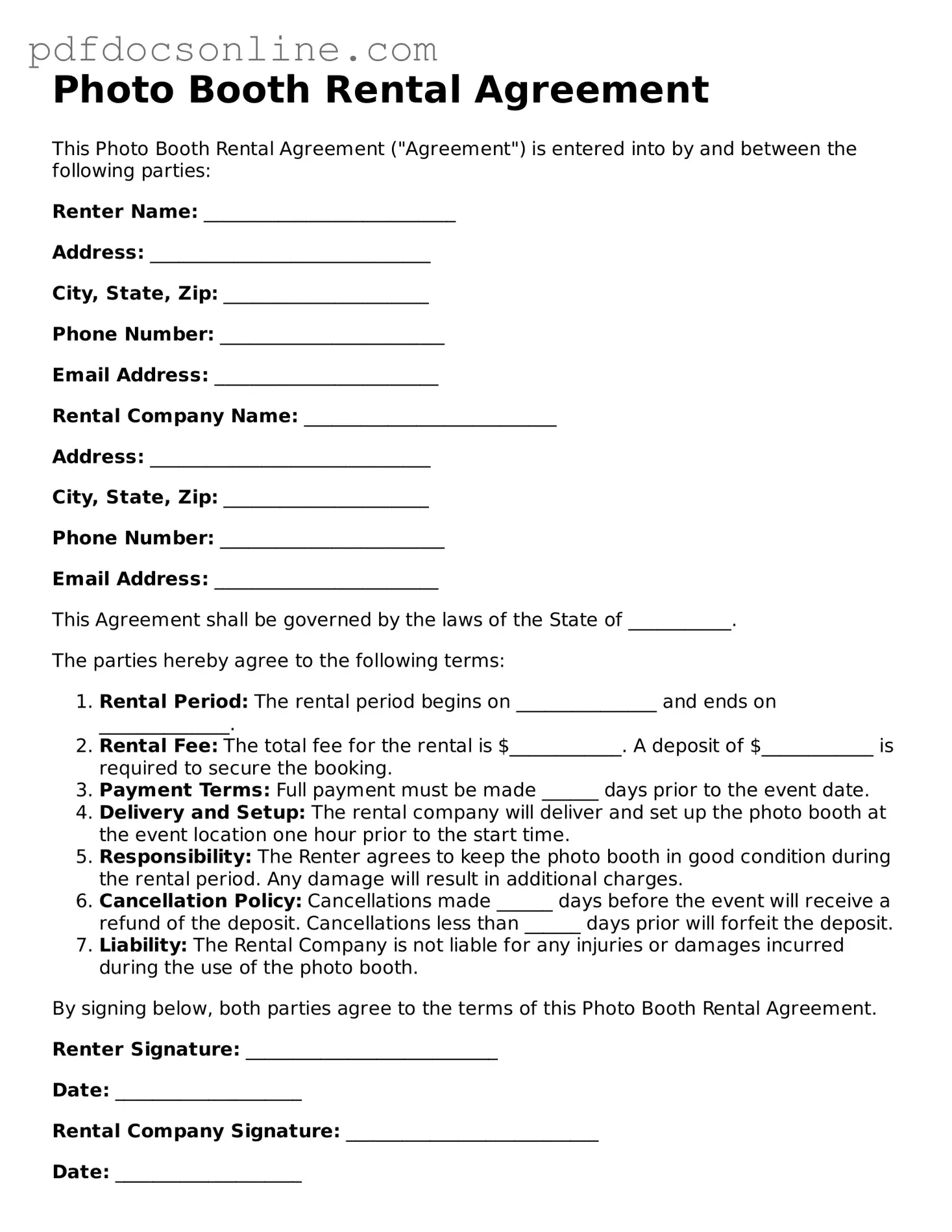 Free Photo Booth Rental Agreement Template