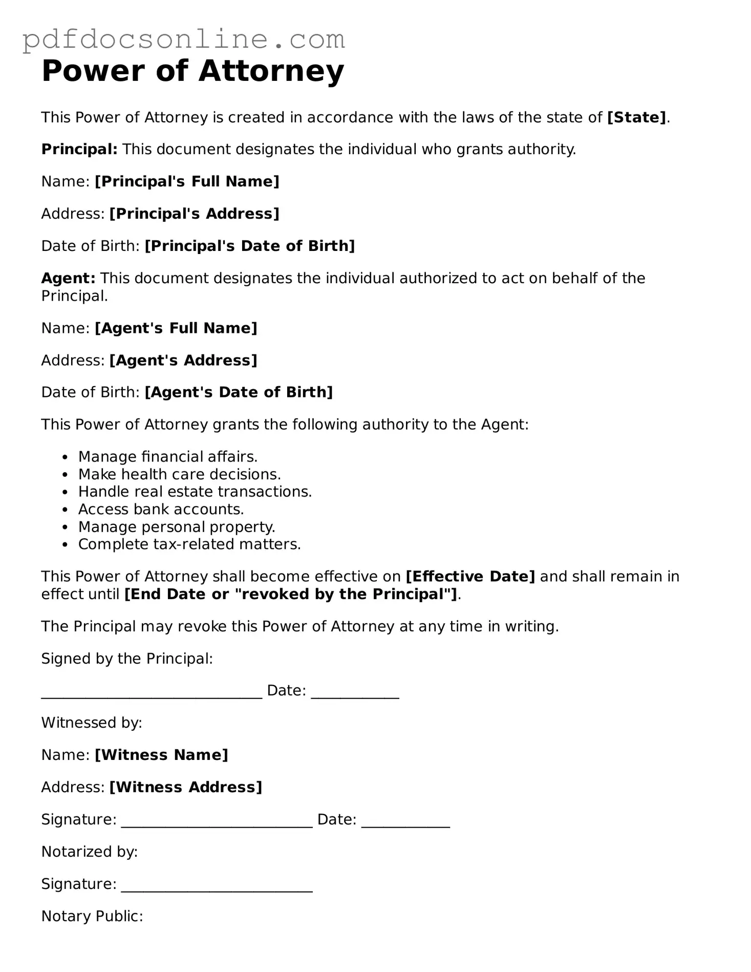 Free Power of Attorney Template