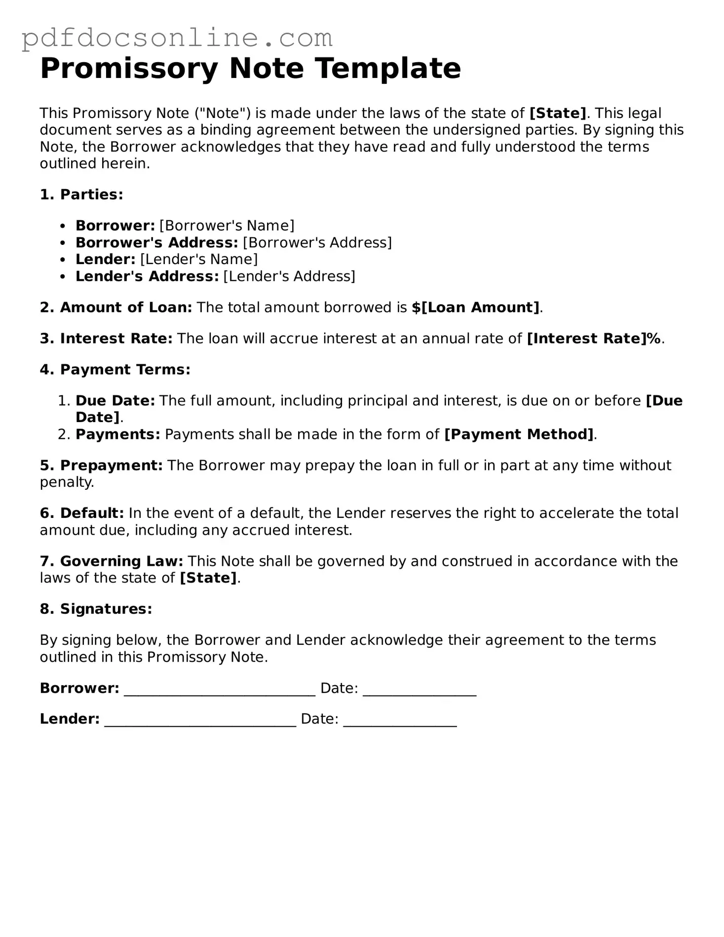 Free Promissory Note Template