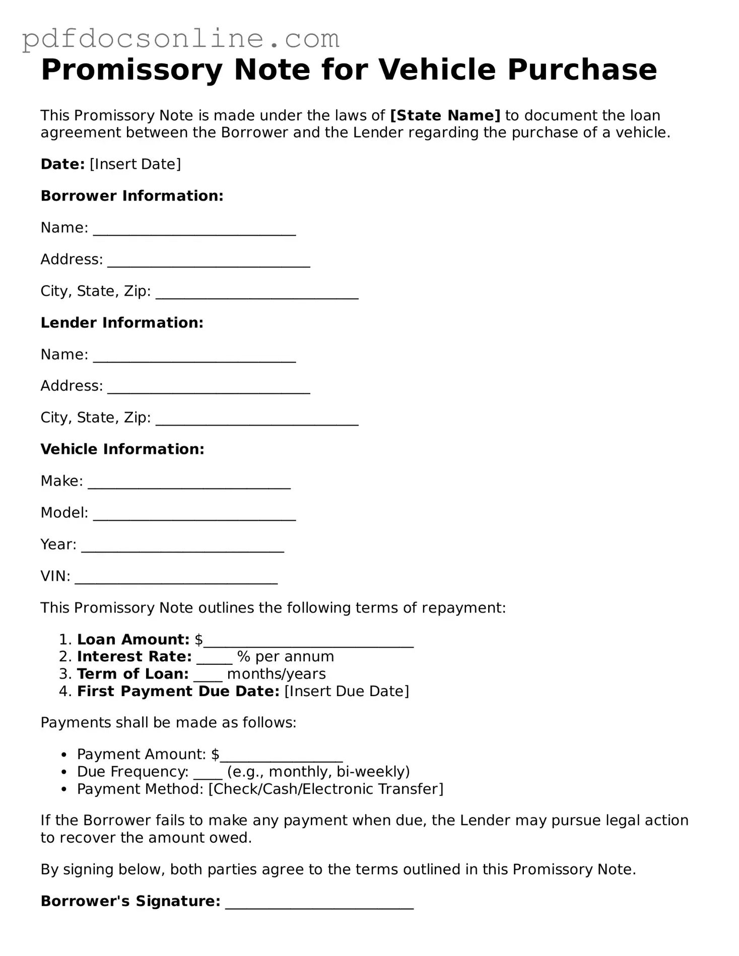 Free Promissory Note for a Car Template