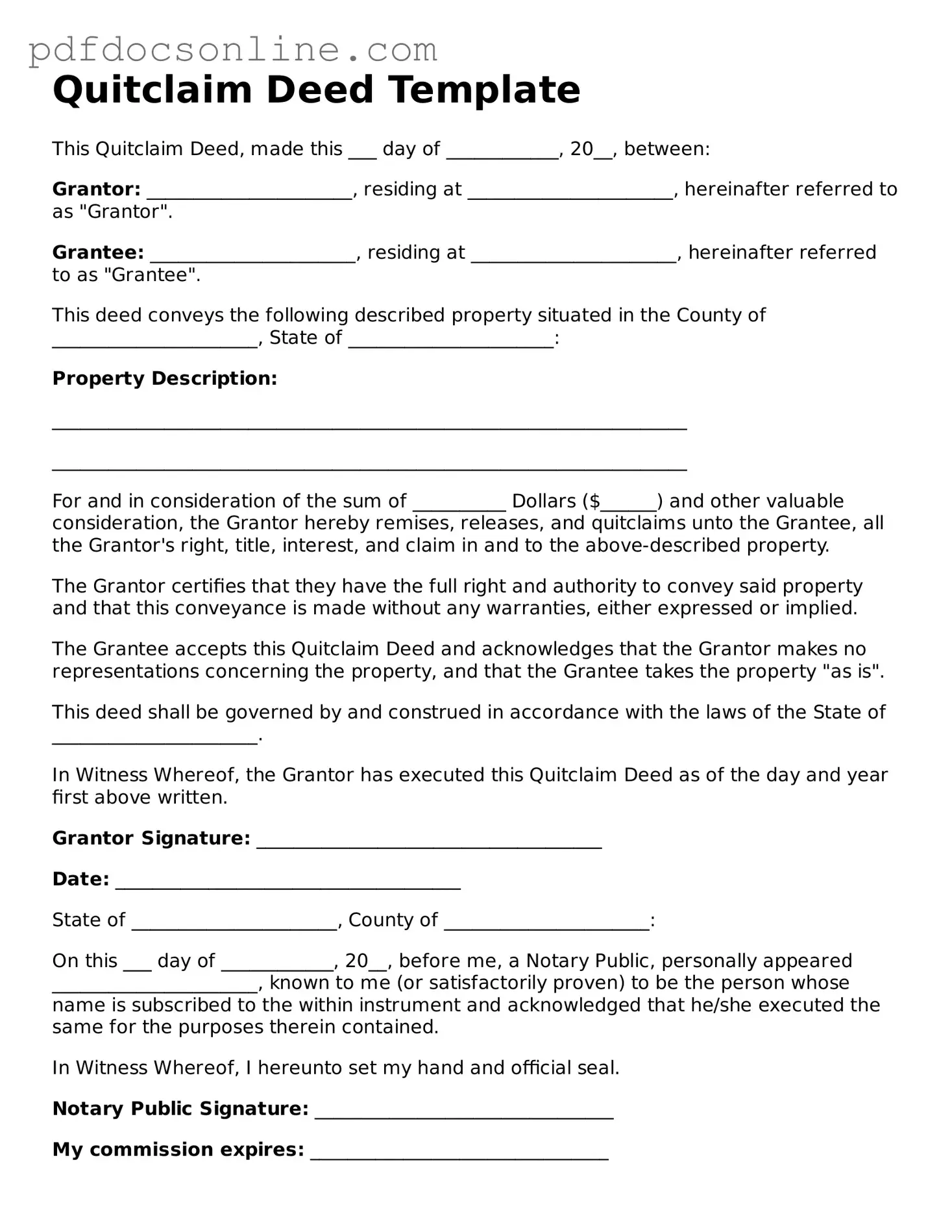 Free Quitclaim Deed Template