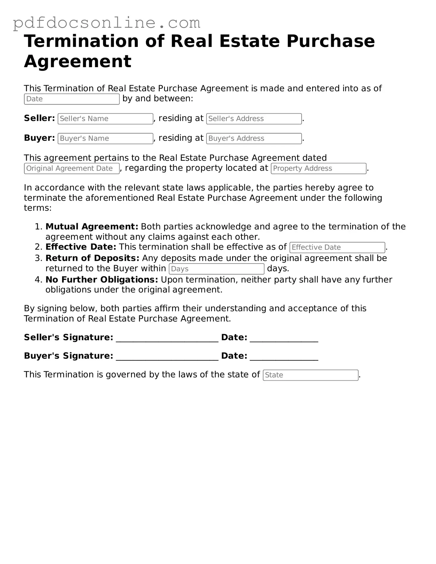 Free Termination of Real Estate Purchase Agreement Template