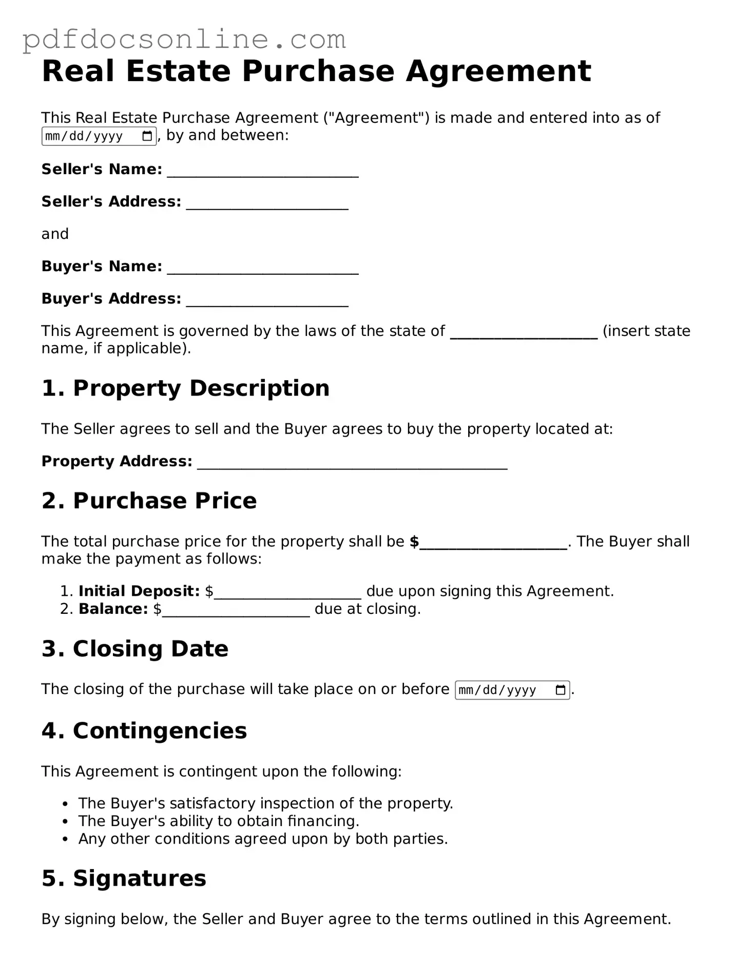 Free Real Estate Purchase Agreement Template