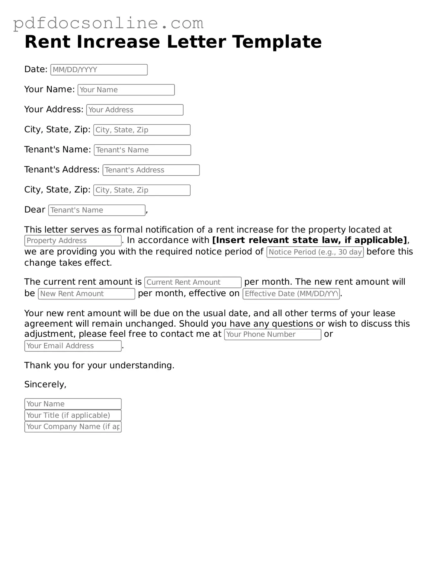 Free Rent Increase Letter Template