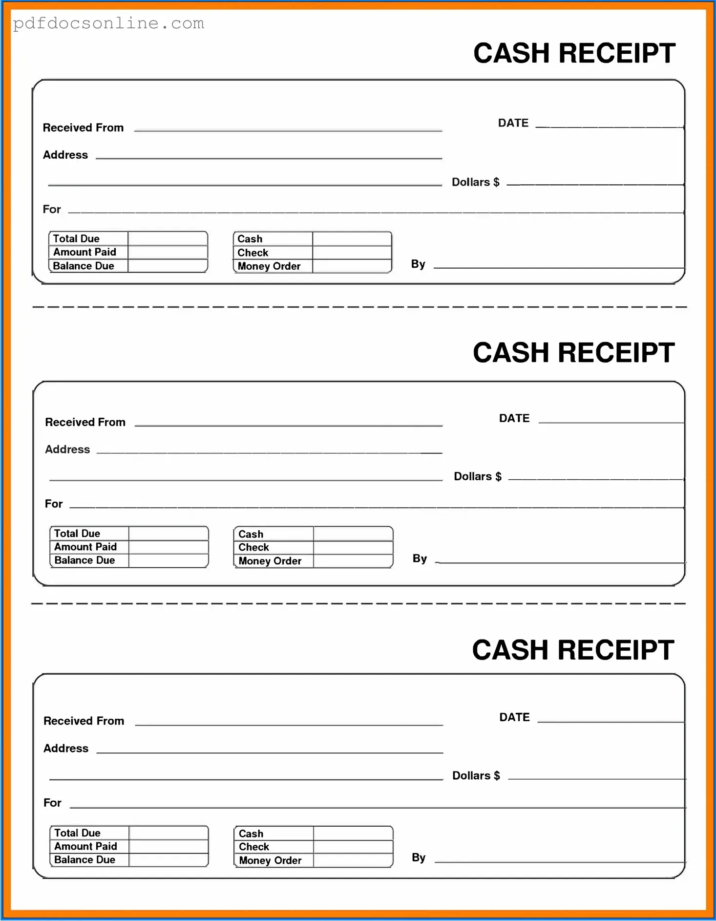 Fillable Cash Receipt Form