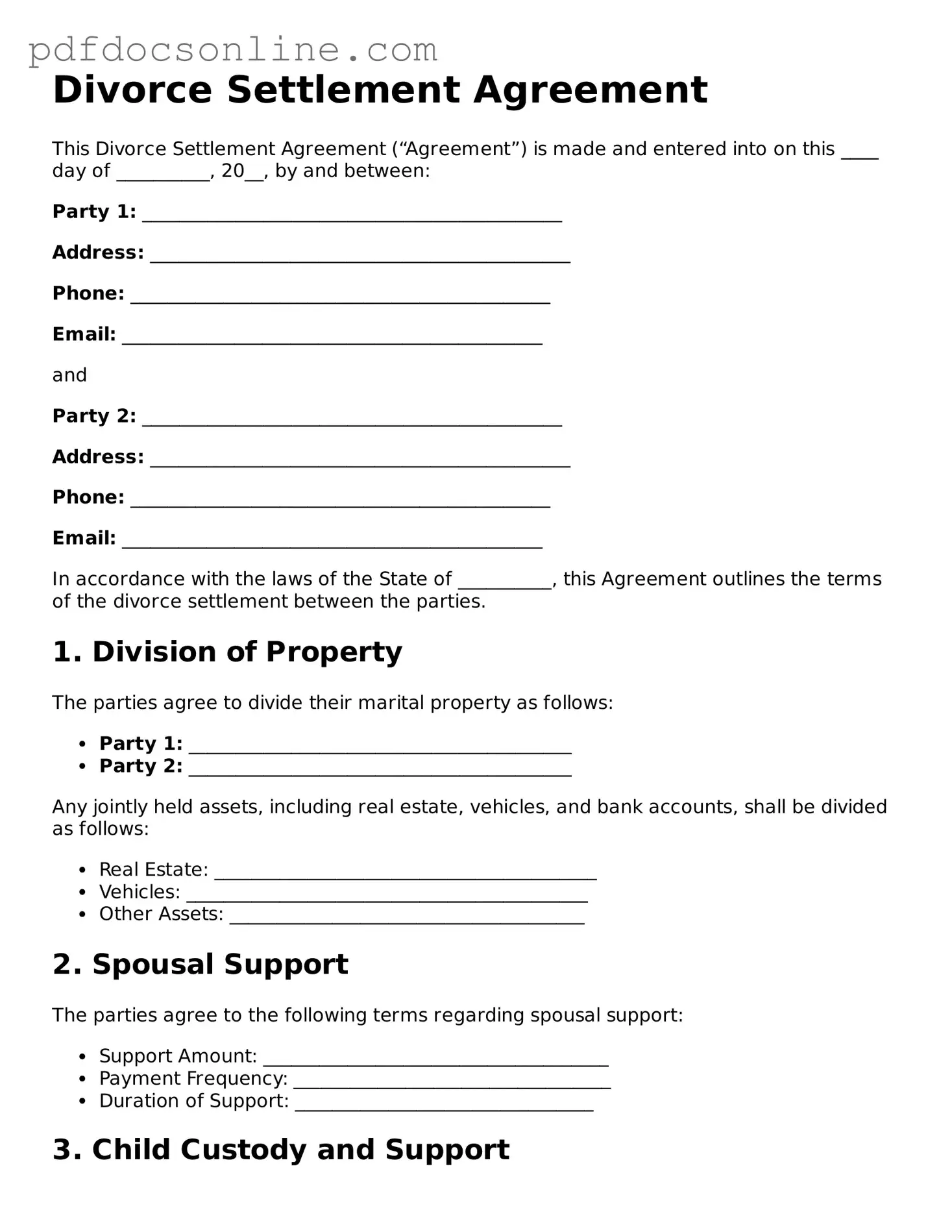 Free Divorce Settlement Agreement Template