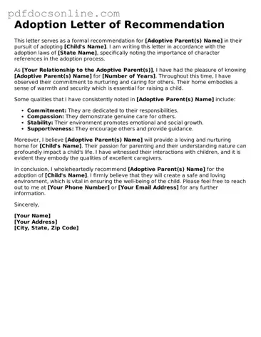 Free Adoption Letter of Recommendation Template