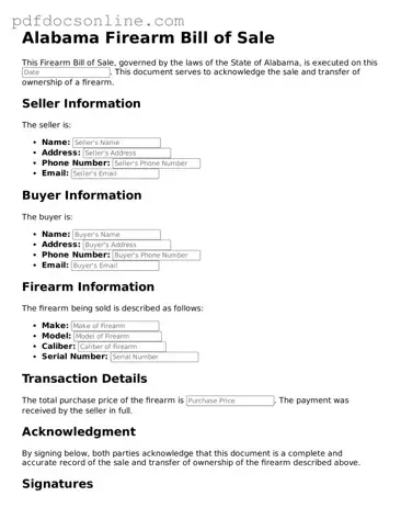 Attorney-Verified  Firearm Bill of Sale Form for Alabama