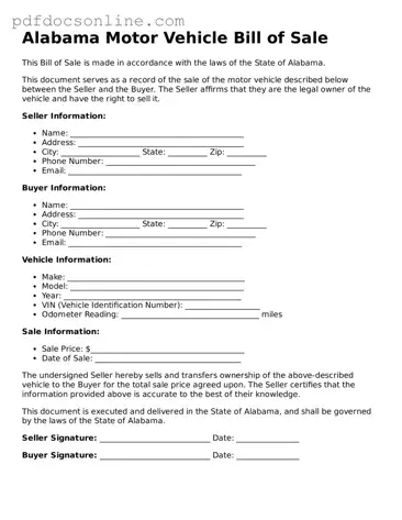 Attorney-Verified  Motor Vehicle Bill of Sale Form for Alabama