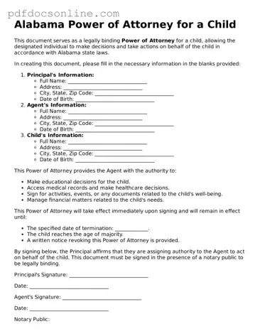 Attorney-Verified  Power of Attorney for a Child Form for Alabama