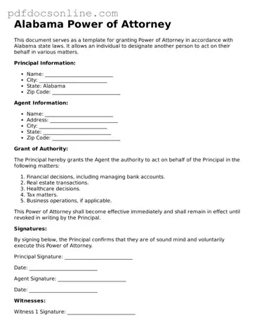 Attorney-Verified  Power of Attorney Form for Alabama