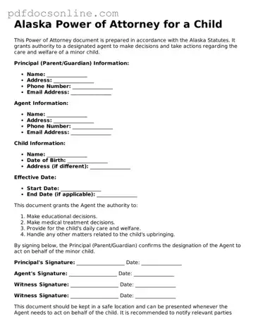 Attorney-Verified  Power of Attorney for a Child Form for Alaska