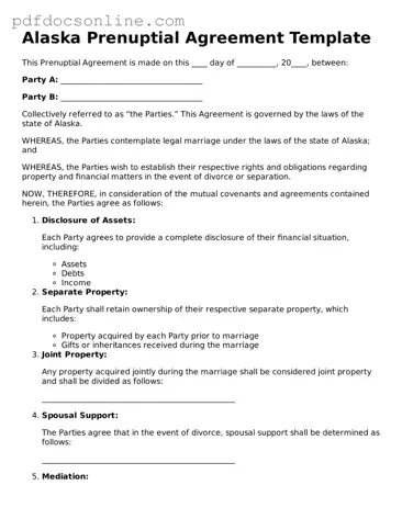 Attorney-Verified  Prenuptial Agreement Form for Alaska