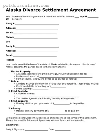 Attorney-Verified  Divorce Settlement Agreement Form for Alaska
