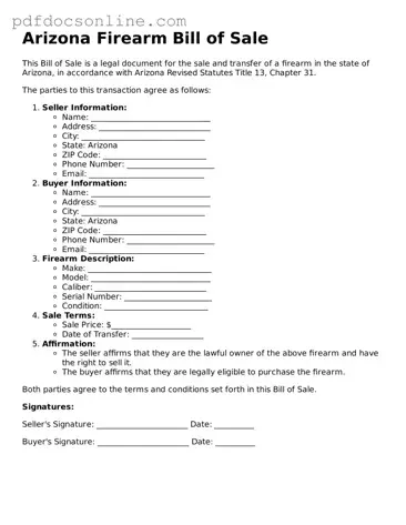 Attorney-Verified  Firearm Bill of Sale Form for Arizona