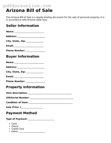 Attorney-Verified  Bill of Sale Form for Arizona