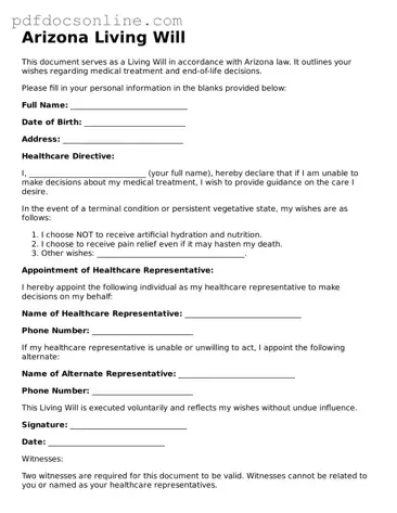 Attorney-Verified  Living Will Form for Arizona