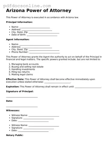 Attorney-Verified  Power of Attorney Form for Arizona