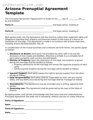 Attorney-Verified  Prenuptial Agreement Form for Arizona