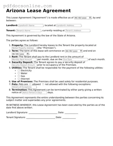 Attorney-Verified  Lease Agreement Form for Arizona