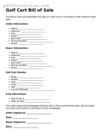 Free Golf Cart Bill of Sale Template