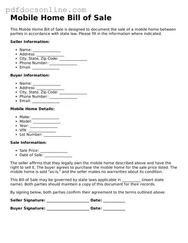 Free Mobile Home Bill of Sale Template