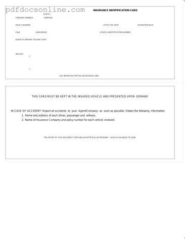 Fillable Auto Insurance Card Form