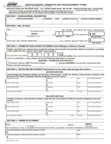 Fillable California Fotm Reg 262 Form