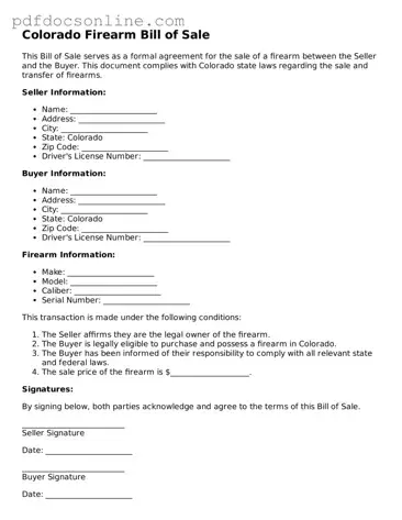 Attorney-Verified  Firearm Bill of Sale Form for Colorado