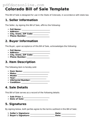 Attorney-Verified  Bill of Sale Form for Colorado