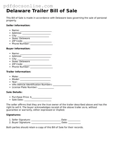 Attorney-Verified  Trailer Bill of Sale Form for Delaware