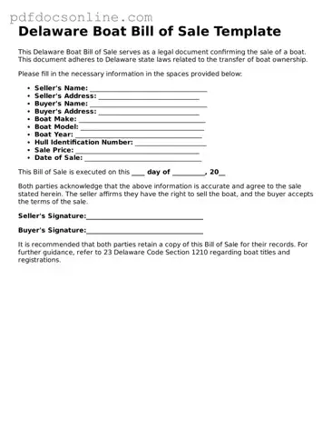 Attorney-Verified  Boat Bill of Sale Form for Delaware