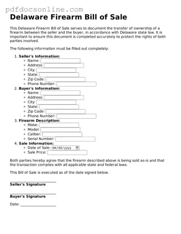 Attorney-Verified  Firearm Bill of Sale Form for Delaware