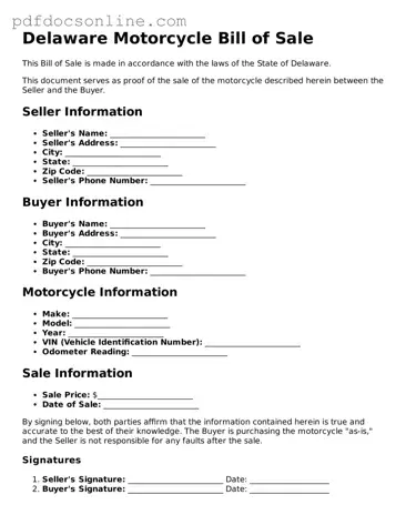 Attorney-Verified  Motorcycle Bill of Sale Form for Delaware