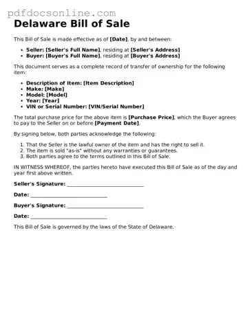 Attorney-Verified  Bill of Sale Form for Delaware