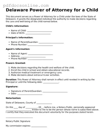 Attorney-Verified  Power of Attorney for a Child Form for Delaware