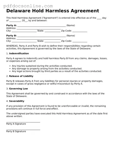 Attorney-Verified  Hold Harmless Agreement Form for Delaware