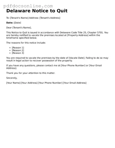 Attorney-Verified  Notice to Quit Form for Delaware