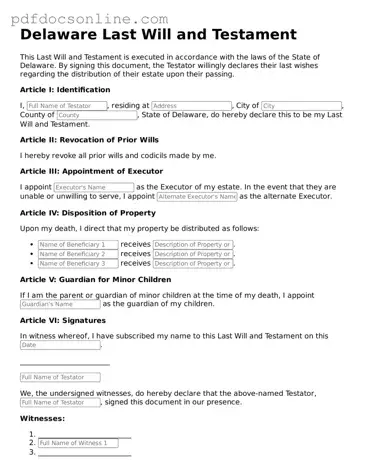 Attorney-Verified  Last Will and Testament Form for Delaware