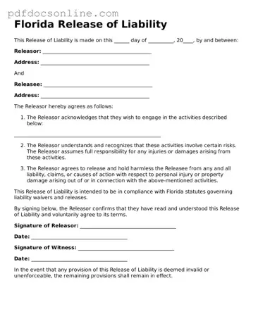 Attorney-Verified  Release of Liability Form for Florida