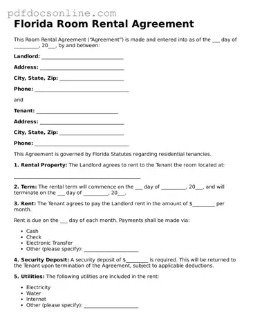 Attorney-Verified  Room Rental Agreement Form for Florida