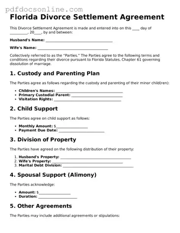 Attorney-Verified  Divorce Settlement Agreement Form for Florida