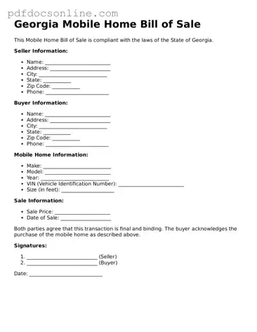 Attorney-Verified  Mobile Home Bill of Sale Form for Georgia