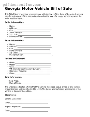 Attorney-Verified  Motor Vehicle Bill of Sale Form for Georgia