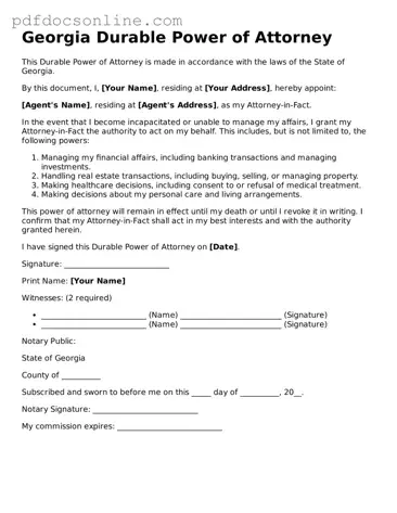 Attorney-Verified  Durable Power of Attorney Form for Georgia
