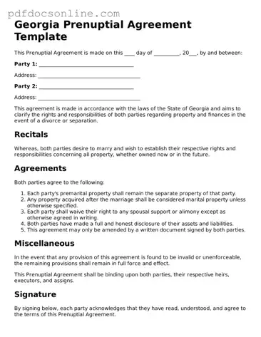Attorney-Verified  Prenuptial Agreement Form for Georgia