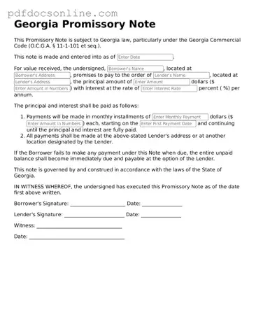Attorney-Verified  Promissory Note Form for Georgia