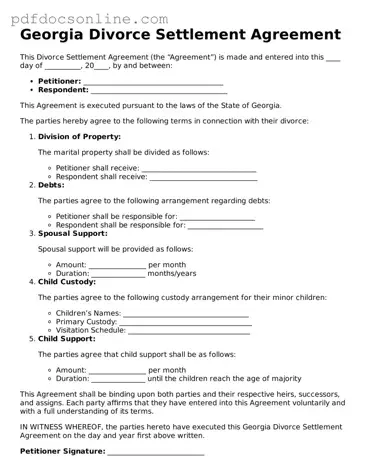 Attorney-Verified  Divorce Settlement Agreement Form for Georgia